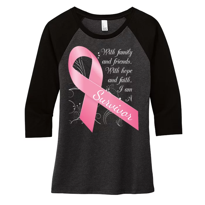 Breast Cancer Survivor Family Friends Hope Faith Women's Tri-Blend 3/4-Sleeve Raglan Shirt