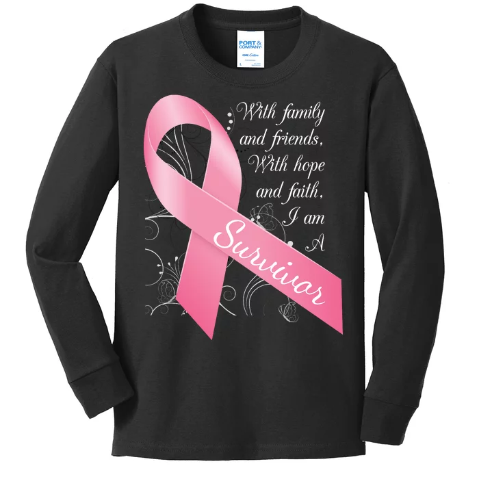 Breast Cancer Survivor Family Friends Hope Faith Kids Long Sleeve Shirt