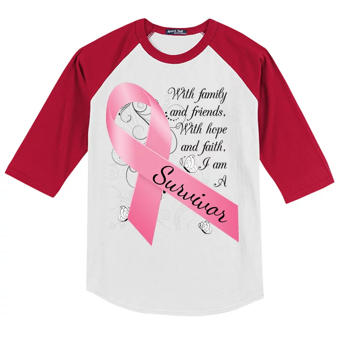 Breast Cancer Survivor Family Friends Hope Faith Kids Colorblock Raglan Jersey