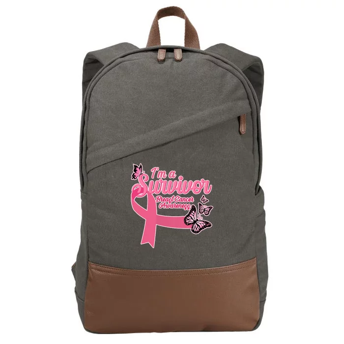 Breast Cancer Survivor Fighter Warrior Butterflies Cotton Canvas Backpack