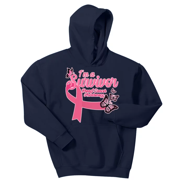 Breast Cancer Survivor Fighter Warrior Butterflies Kids Hoodie