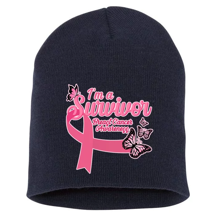 Breast Cancer Survivor Fighter Warrior Butterflies Short Acrylic Beanie