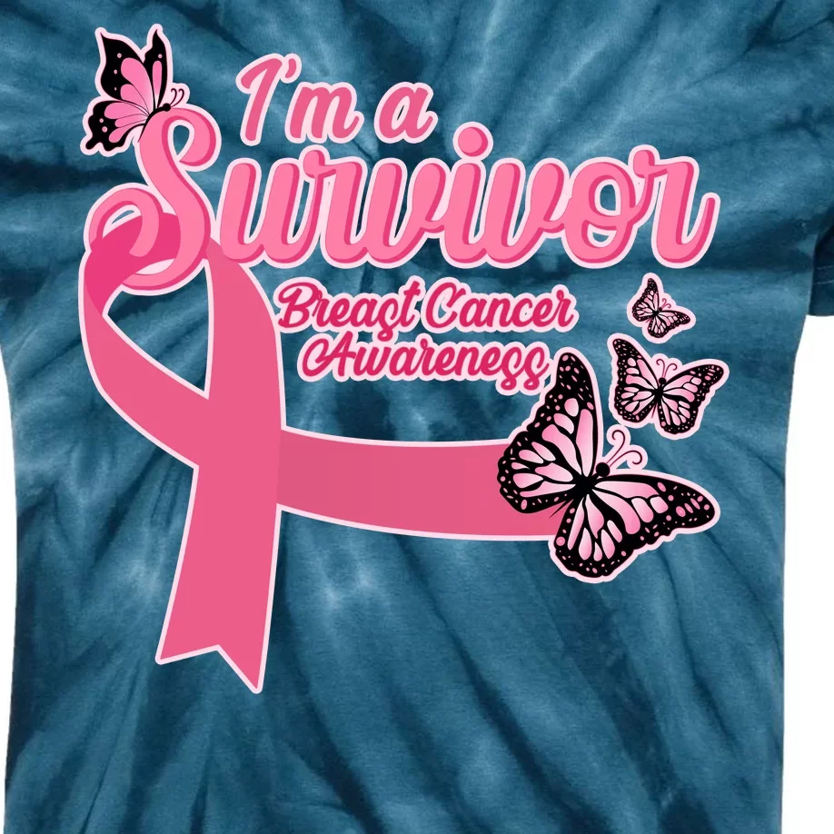 Breast Cancer Survivor Fighter Warrior Butterflies Kids Tie-Dye T-Shirt