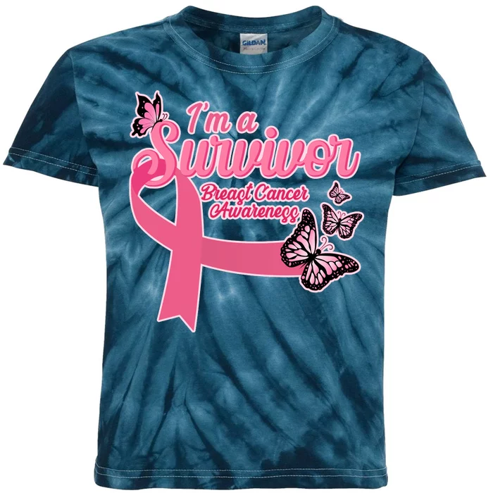 Breast Cancer Survivor Fighter Warrior Butterflies Kids Tie-Dye T-Shirt