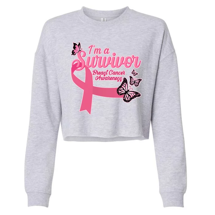 Breast Cancer Survivor Fighter Warrior Butterflies Cropped Pullover Crew