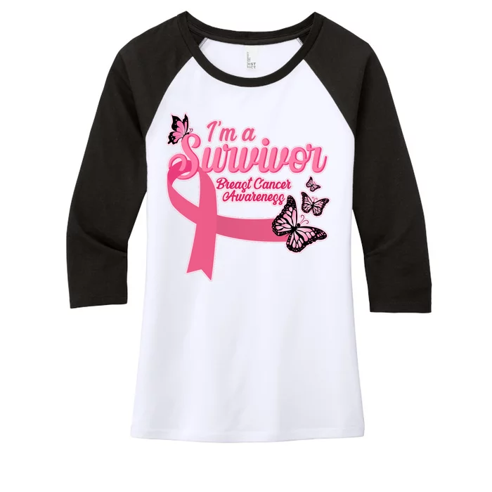 Breast Cancer Survivor Fighter Warrior Butterflies Women's Tri-Blend 3/4-Sleeve Raglan Shirt