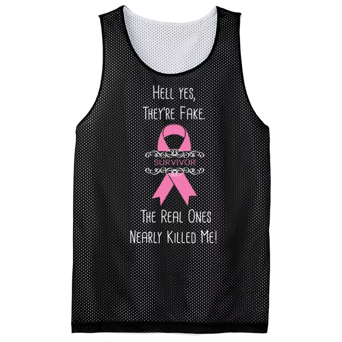 Breast Cancer Survivor Hell Yes They're Fake Mesh Reversible Basketball Jersey Tank