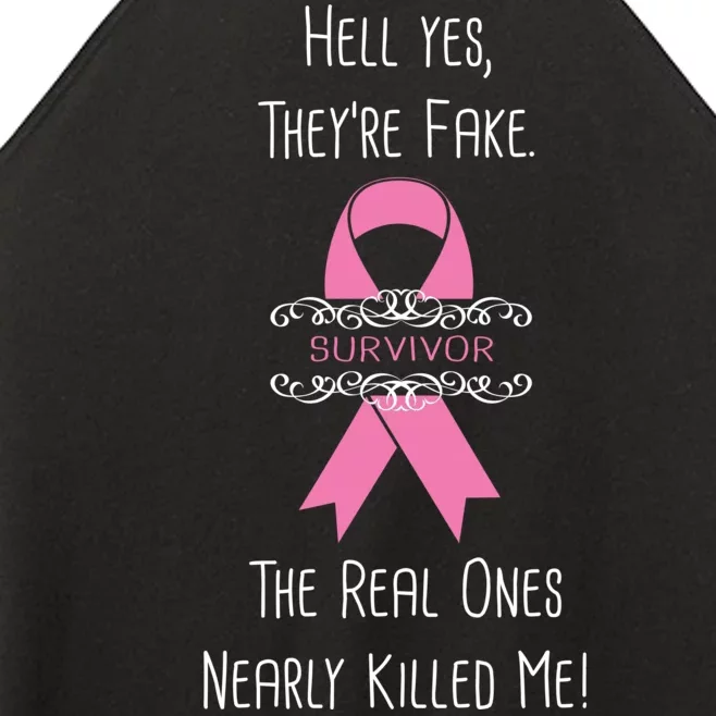 Breast Cancer Survivor Hell Yes They're Fake Women’s Perfect Tri Rocker Tank