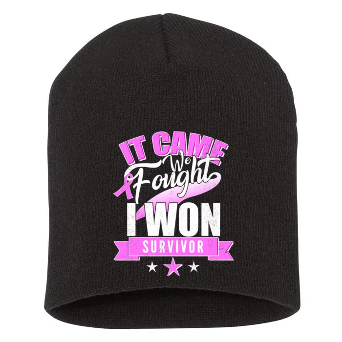 Breast Cancer Survivor It Came We Fought I Won Short Acrylic Beanie