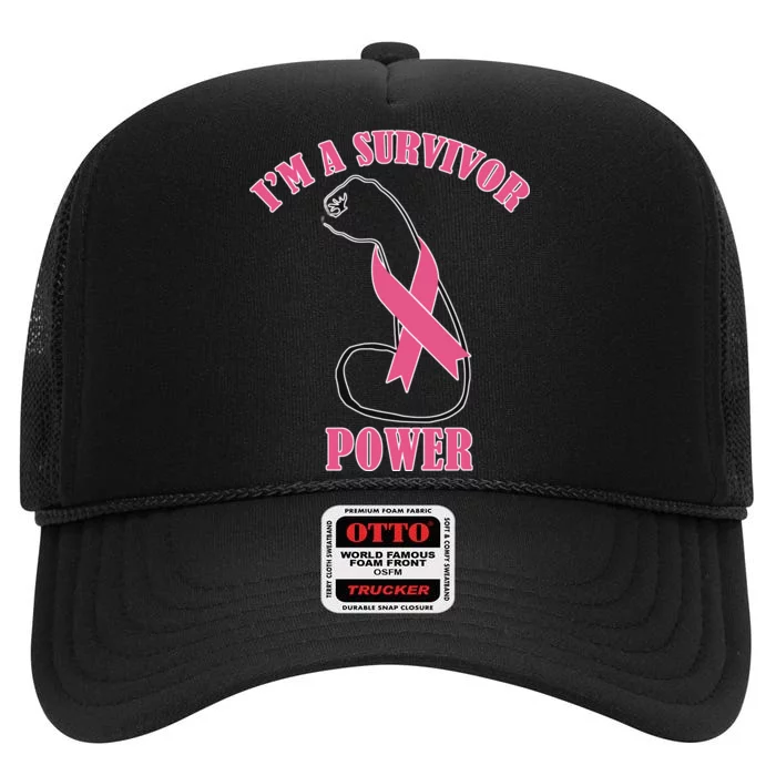 Breast Cancer Survivor Power High Crown Mesh Trucker Hat