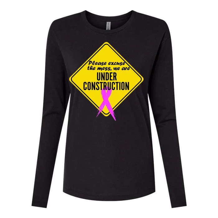 Breast Cancer Under Construction Sign Womens Cotton Relaxed Long Sleeve T-Shirt