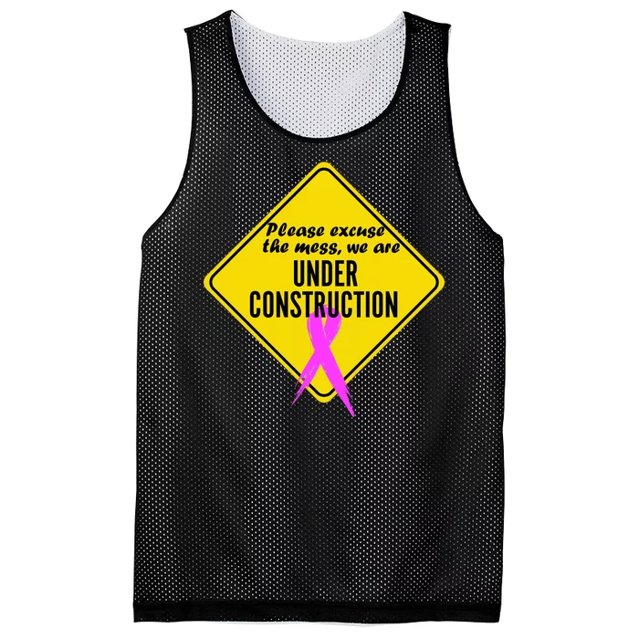 Breast Cancer Under Construction Sign Mesh Reversible Basketball Jersey Tank