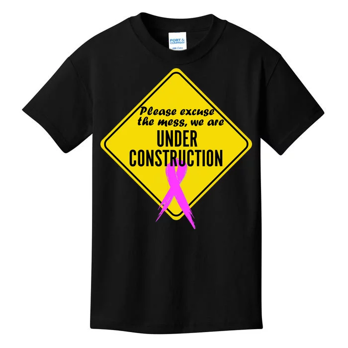 Breast Cancer Under Construction Sign Kids T-Shirt