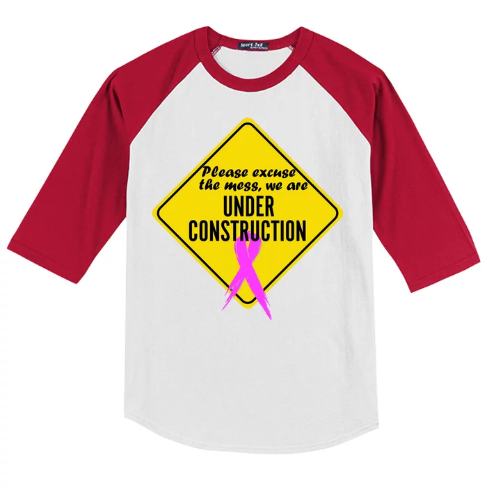 Breast Cancer Under Construction Sign Kids Colorblock Raglan Jersey