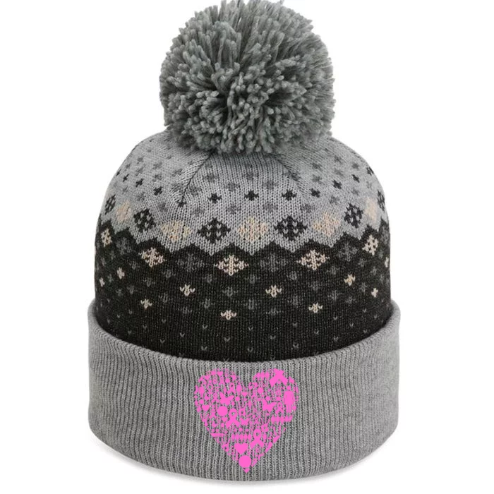 Breast Cancer Unity Heart Mash Up The Baniff Cuffed Pom Beanie