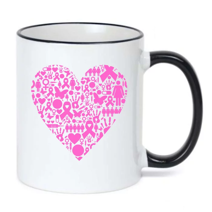 Breast Cancer Unity Heart Mash Up Black Color Changing Mug