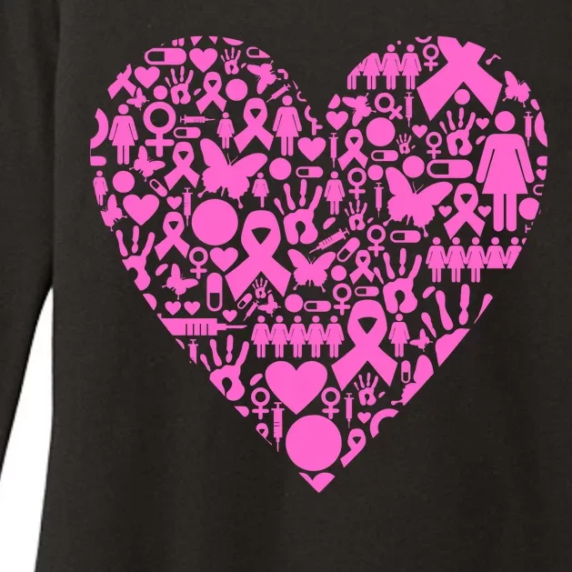 Breast Cancer Unity Heart Mash Up Womens CVC Long Sleeve Shirt