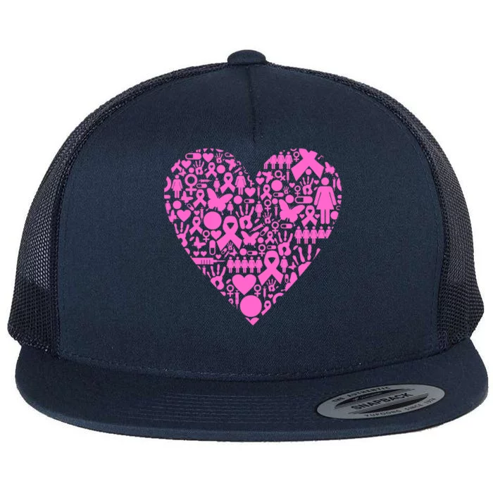 Breast Cancer Unity Heart Mash Up Flat Bill Trucker Hat