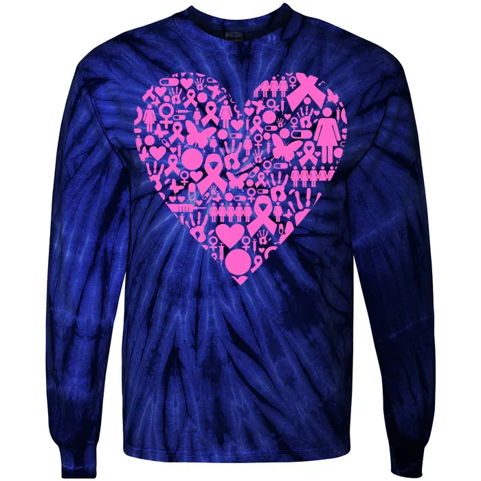 Breast Cancer Unity Heart Mash Up Tie-Dye Long Sleeve Shirt