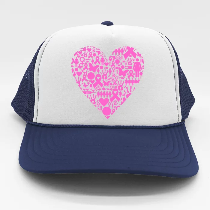 Breast Cancer Unity Heart Mash Up Trucker Hat