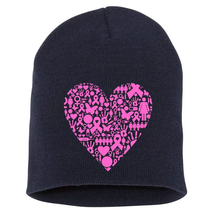 Breast Cancer Unity Heart Mash Up Short Acrylic Beanie