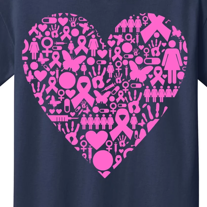 Breast Cancer Unity Heart Mash Up Kids T-Shirt