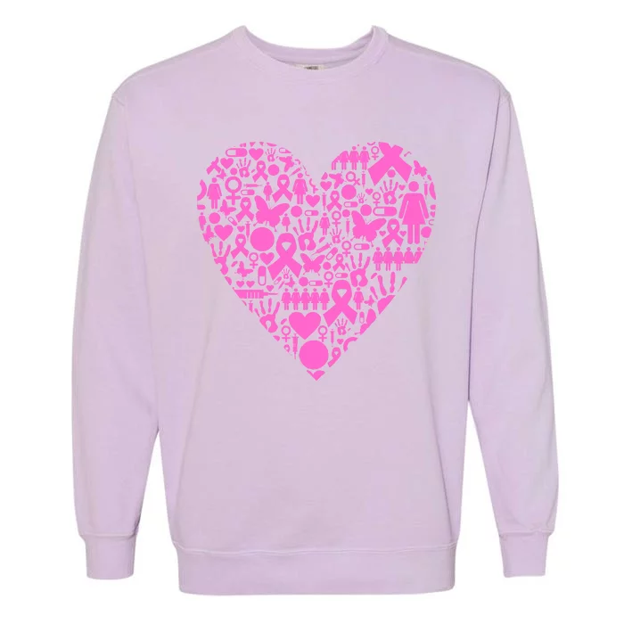 Breast Cancer Unity Heart Mash Up Garment-Dyed Sweatshirt