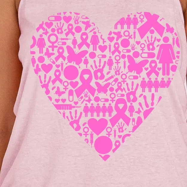 Breast Cancer Unity Heart Mash Up Women's Knotted Racerback Tank