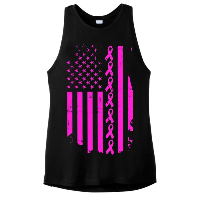 Breast Cancer USA Ribbon Flag Ladies Tri-Blend Wicking Tank