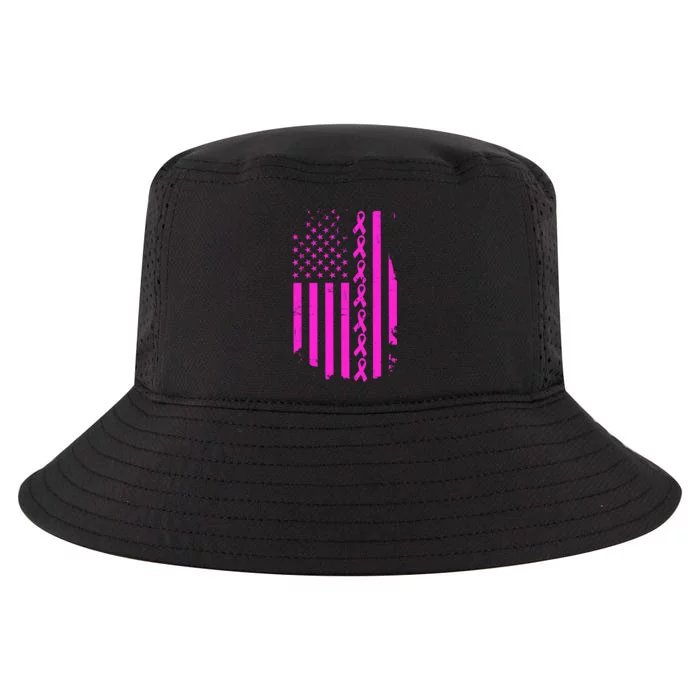 Breast Cancer USA Ribbon Flag Cool Comfort Performance Bucket Hat