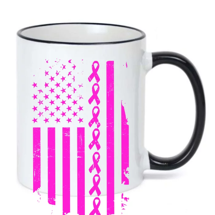 Breast Cancer USA Ribbon Flag Black Color Changing Mug