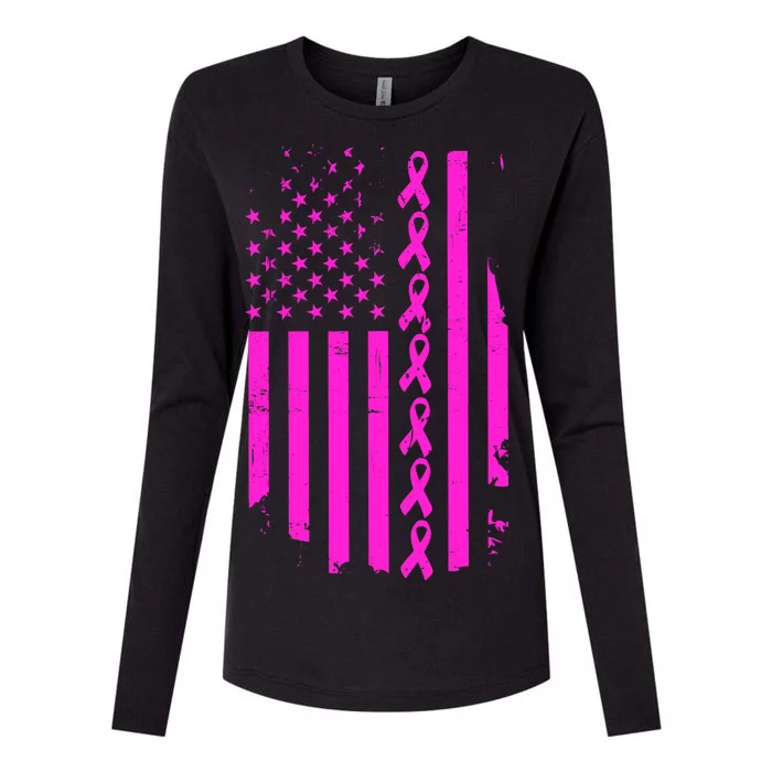 Breast Cancer USA Ribbon Flag Womens Cotton Relaxed Long Sleeve T-Shirt