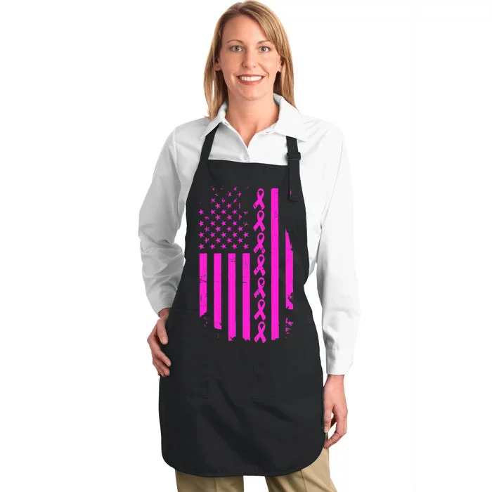 Breast Cancer USA Ribbon Flag Full-Length Apron With Pocket