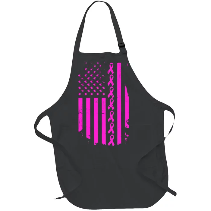 Breast Cancer USA Ribbon Flag Full-Length Apron With Pocket