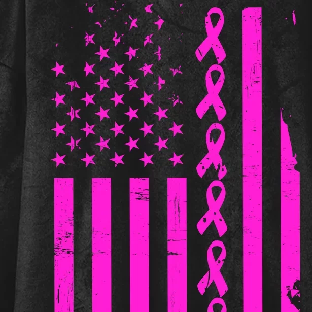 Breast Cancer USA Ribbon Flag Hooded Wearable Blanket