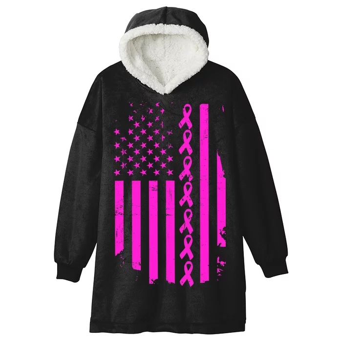 Breast Cancer USA Ribbon Flag Hooded Wearable Blanket