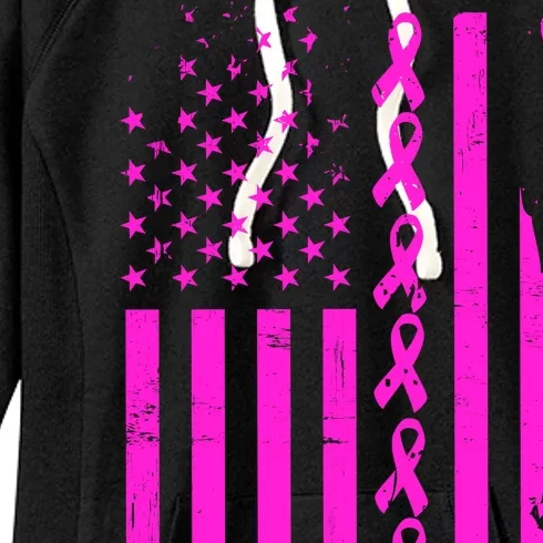 Breast Cancer USA Ribbon Flag Women's Fleece Hoodie