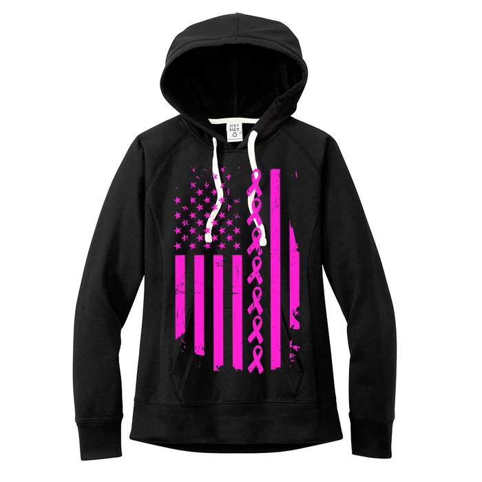 Breast Cancer USA Ribbon Flag Women's Fleece Hoodie