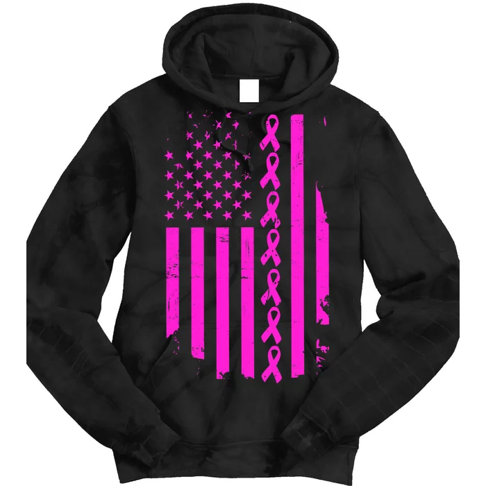 Breast Cancer USA Ribbon Flag Tie Dye Hoodie