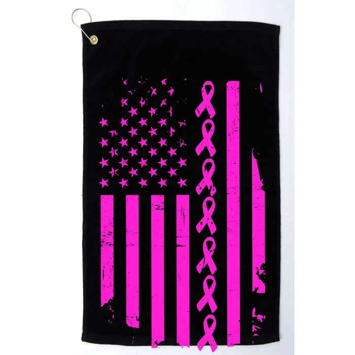 Breast Cancer USA Ribbon Flag Platinum Collection Golf Towel