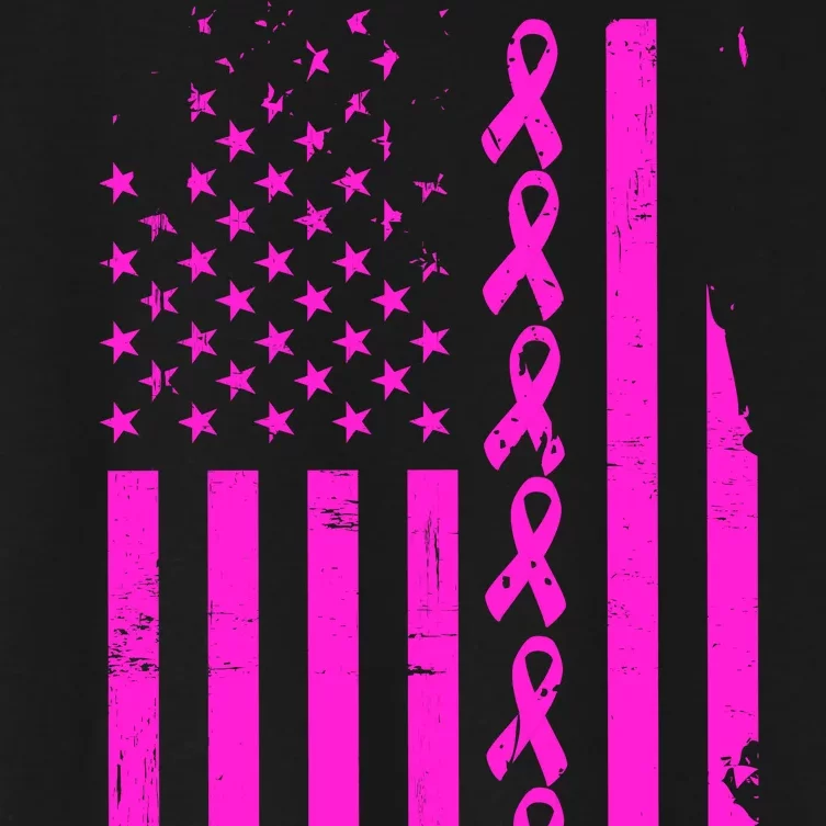 Breast Cancer USA Ribbon Flag Women's Crop Top Tee