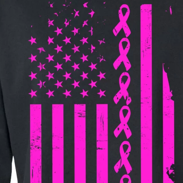 Breast Cancer USA Ribbon Flag Cropped Pullover Crew