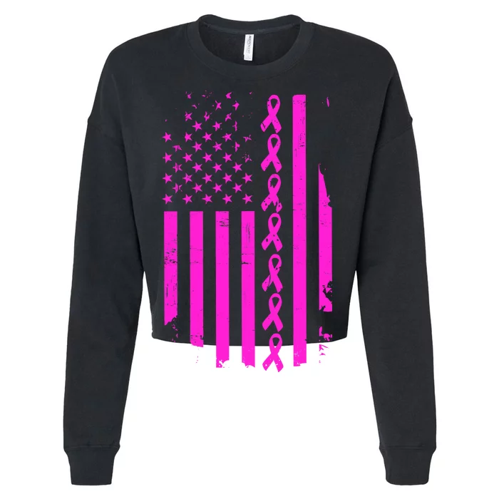 Breast Cancer USA Ribbon Flag Cropped Pullover Crew