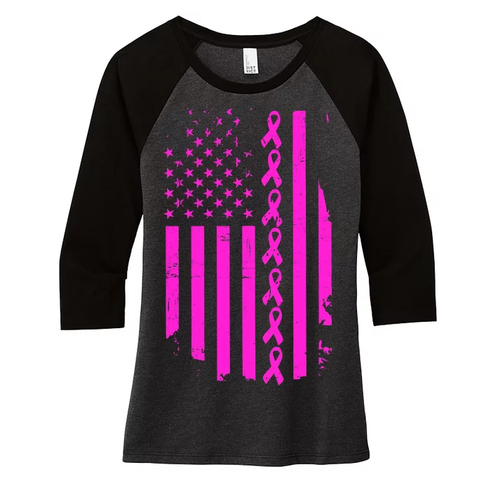 Breast Cancer USA Ribbon Flag Women's Tri-Blend 3/4-Sleeve Raglan Shirt