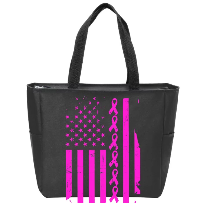 Breast Cancer USA Ribbon Flag Zip Tote Bag