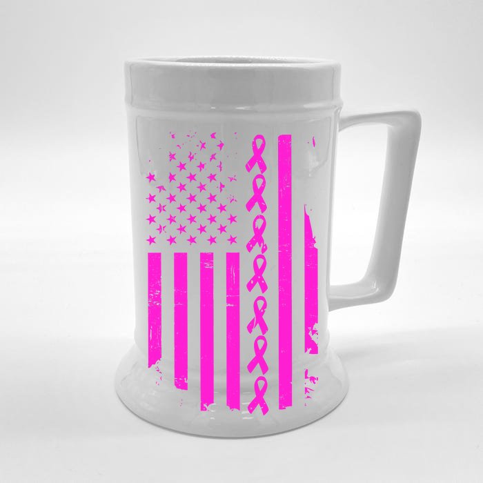 Breast Cancer USA Ribbon Flag Front & Back Beer Stein