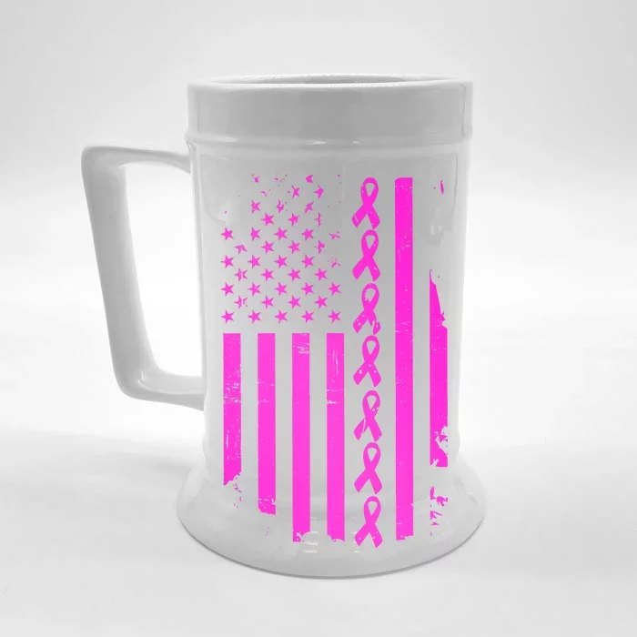 Breast Cancer USA Ribbon Flag Front & Back Beer Stein