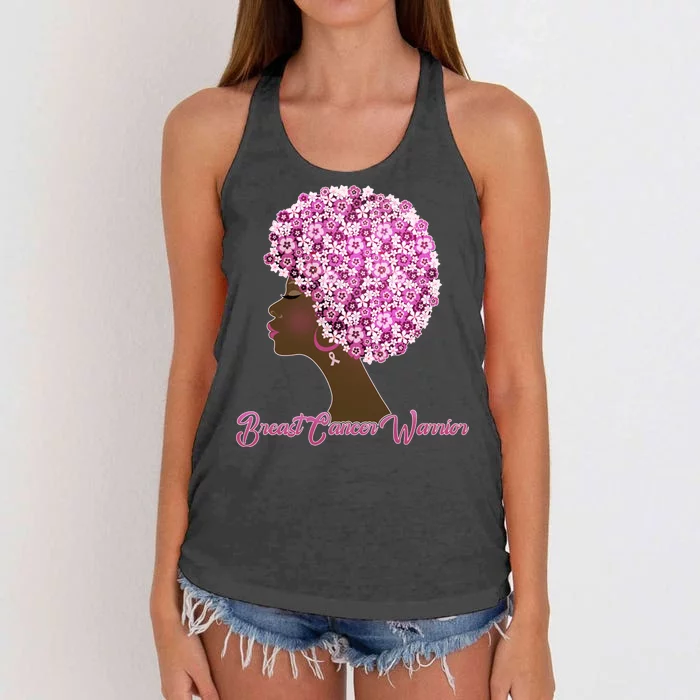 Breast Cancer Warrior Flower Afro Women's Knotted Racerback Tank