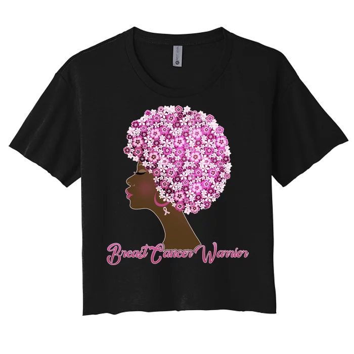 Breast Cancer Warrior Flower Afro Women's Crop Top Tee