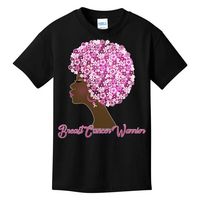 Breast Cancer Warrior Flower Afro Kids T-Shirt